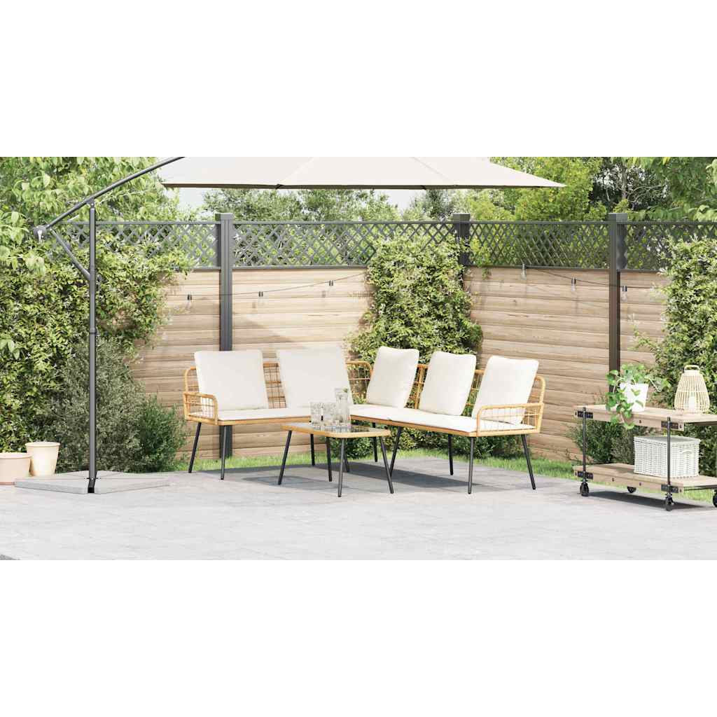 2-teiliges Garten-Sofa-Set mit Kissen, aus natürlichem Poly-Rattan
